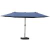 Outsunny Patio Umbrella 15' Steel Rectangular Outdoor Double Sided Market with base, UV Sun Protection & Easy Crank for Deck Pool Patio, Dark Blue