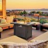 Outsunny 34" Propane Gas Fire Pit Table, 50,000BTU Wicker Gas Firepit with Glass Wind Guard, Lava Rocks and Lid, CSA Certification for Outdoor