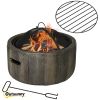 Outsunny Outdoor Fire Pit with Stump Effect, 18-inch Wood-burning Brazier Fireplace with Spark Screen & Poker for Backyard Camping Bonfire, Dark Brown