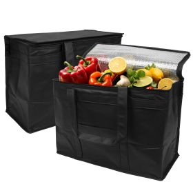 Black Insulated Food Delivery Bag 20 x 13 x 10 Inches, Insulated Grocery Bags with Zippered Top, Pack of 2 Heavy Duty Catering Bag for Food Deliveries