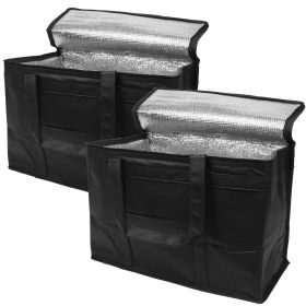 Black Insulated Food Delivery Bag 11 x 8 x 9 Inches, Insulated Grocery Bags with Zippered Top, Pack of 2 Heavy Duty Catering Bag for Food Deliveries