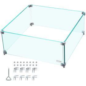 VEVOR Fire Pit Wind Guard, 14 x 14 x 6 Inch Glass Wind Guard, Rectangular Glass Shield, 0.3" Thick Fire Table, Clear Tempered Glass Flame Guard