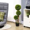 HOMCOM 35.5" Faux Boxwood Triple Sphere Topiary, Light Green, Indoor & Outdoor Decor, Potted