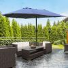 Outsunny Patio Umbrella 15' Steel Rectangular Outdoor Double Sided Market with base, UV Sun Protection & Easy Crank for Deck Pool Patio, Dark Blue