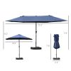 Outsunny Patio Umbrella 15' Steel Rectangular Outdoor Double Sided Market with base, UV Sun Protection & Easy Crank for Deck Pool Patio, Dark Blue
