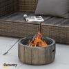 Outsunny Outdoor Fire Pit with Stump Effect, 18-inch Wood-burning Brazier Fireplace with Spark Screen & Poker for Backyard Camping Bonfire, Dark Brown