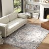 HOMCOM 4x6 Area Rug, Vintage Machine Washable Rug, Non-Slip Carpet for Living Room, Bedroom, Dining Room, Brown & Light Blue