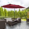 Outsunny Extra Large 15ft Patio Umbrella, Double-Sided Outdoor Market Umbrella with Crank Handle for Deck, Lawn, Backyard and Pool, Wine Red