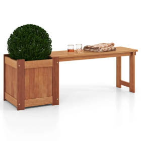 Teak Oil Finish Raised Garden Bed Wood Planter Box With Bench (Option: Natural)