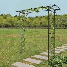 Black Wrought Iron Arch With Flat Roof Courtyard (Color: Black)