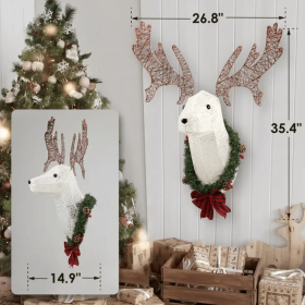 Lighted Christmas Wall Decor Reindeer Head (Color: as picture)