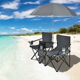 Portable Folding Picnic Double Chair with Umbrella (Color: Gray)