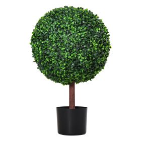 23.5" Artificial Boxwood Topiary Ball Tree, Fake Decorative Plant, Nursery Pot Included for Home, Balcony, Backyard and Garden (Color: as Pic)