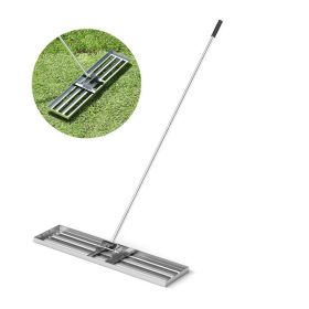 Lawn Leveling Rake with Long Handle for Outdoor (Panel Size: 36 x 10 Inch, Color: Silver)