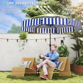 8.6FT Patio Umbrella, UPF 30+ Outdoor Market Umbrella, 2-Tier Vented Patio Table Umbrella with Crank 8 Ribs (Color: Navy Blue)